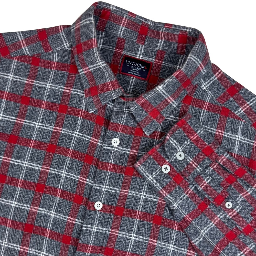 UNTUCKit Jaxon Plaid Button Up Shirt Flannel Slim Fit Mens XL Grey Red Preppy